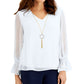 JM Collection Women's Smocked Sleeve Necklace Top White Size XX-Large