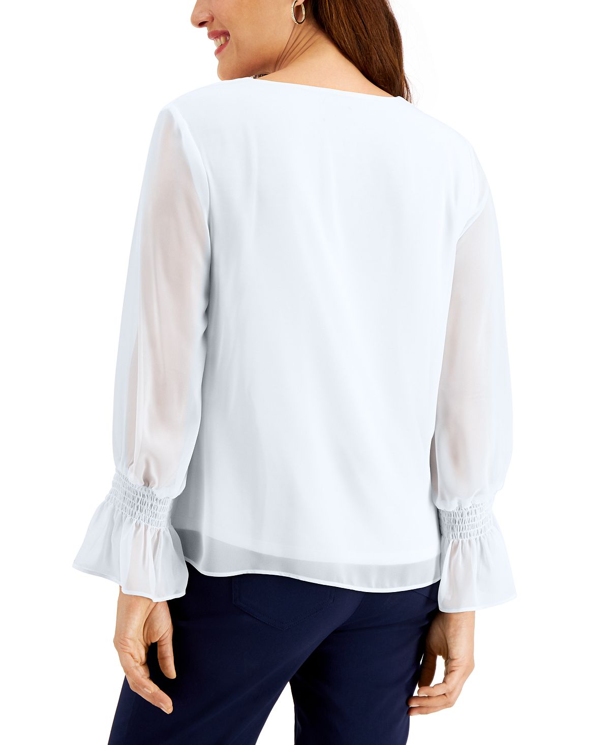 JM Collection Women's Smocked Sleeve Necklace Top White Size XX-Large