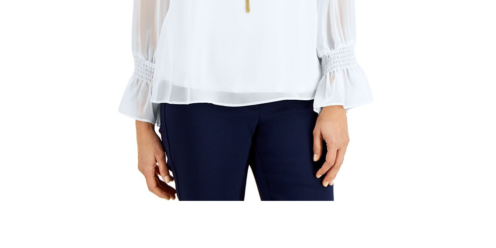 JM Collection Women's Smocked Sleeve Necklace Top White Size XX-Large