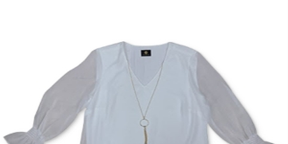 JM Collection Women's Smocked Sleeve Necklace Top White Size XX-Large