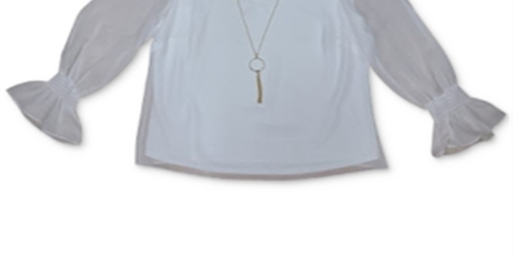 JM Collection Women's Smocked Sleeve Necklace Top White Size XX-Large