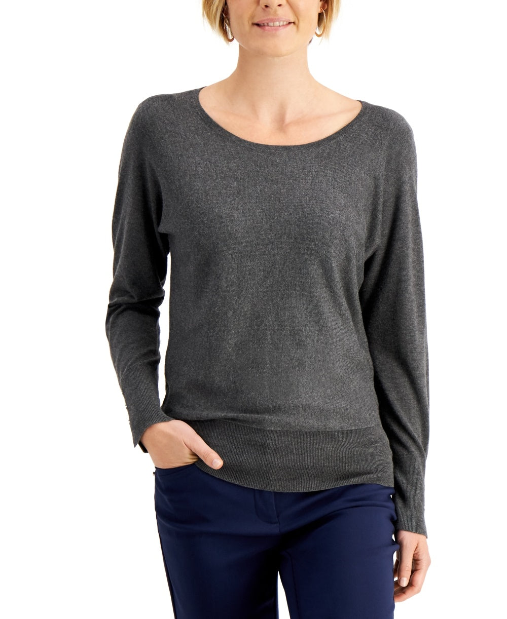 JM Collection Women's Rivet Dolman Sleeve Top Gray Size Medium