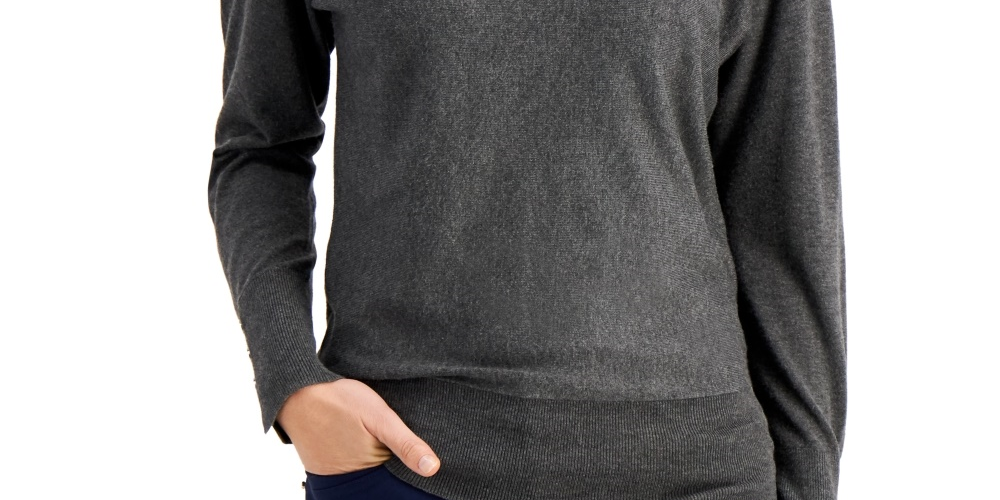 JM Collection Women's Rivet Dolman Sleeve Top Gray Size Medium