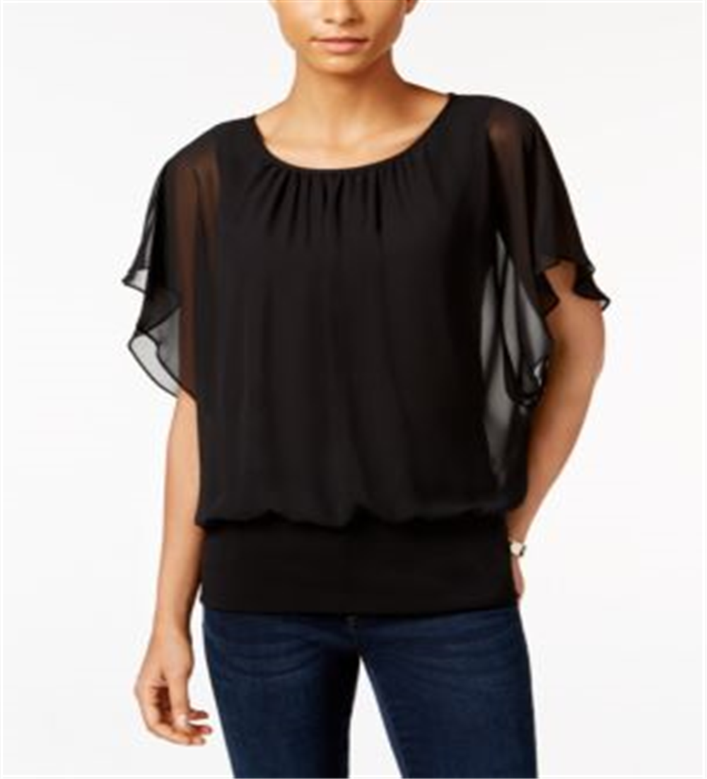 JM Collection Women's Flutter Sleeve Top Black Size M