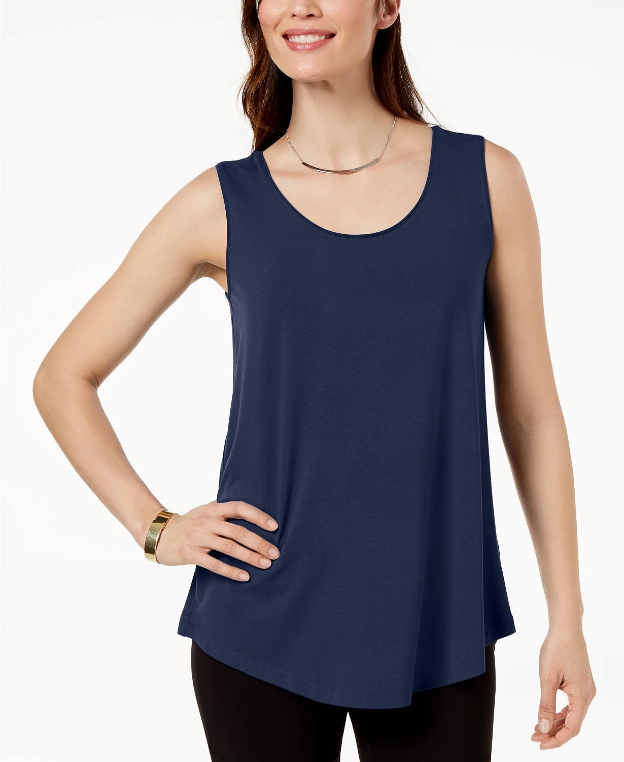 JM Collection Women's Scoop Neck Tank Top Blue Size Small