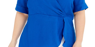 Alfani Women's Blouse Knit Surplice Draped Gathered Blue Size 1X