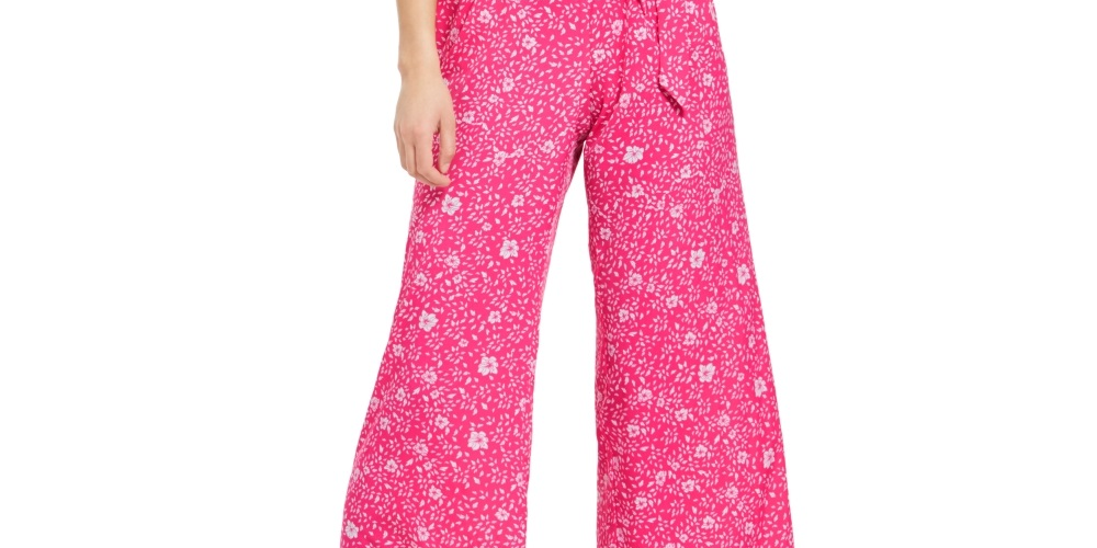 Charter Club Women's Printed Belted Jumpsuit Pink Size 14