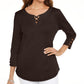 Karen Scott Women's Cotton Lace Up T-Shirt Brown Size Small
