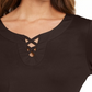 Karen Scott Women's Cotton Lace Up T-Shirt Brown Size Small