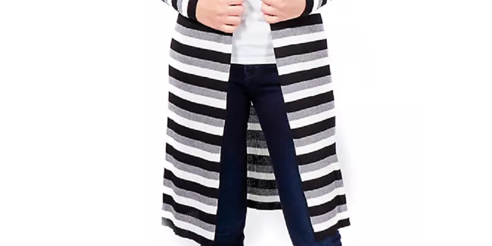 NY Collection Women's Striped Duster Cardigan Black Size Petite Small