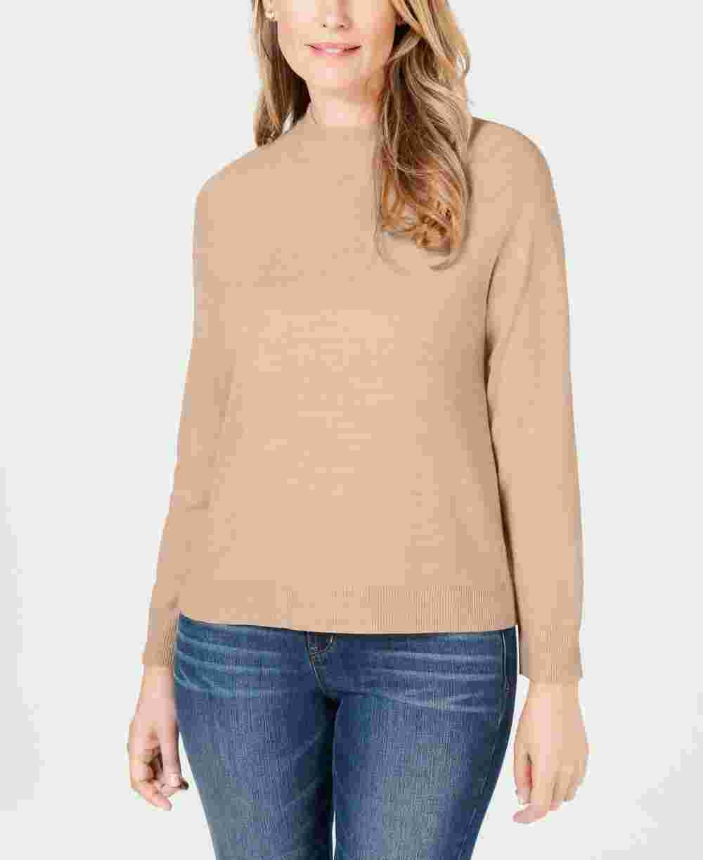Karen Scott Women's Long Sleeve Crew Neck Top Brown Size Petite Small