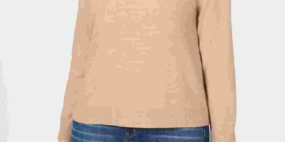 Karen Scott Women's Long Sleeve Crew Neck Top Brown Size Petite Small