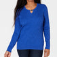 Karen Scott Women's Cotton Cable Knit Keyhole Sweater Blue Size Large