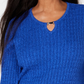 Karen Scott Women's Cotton Cable Knit Keyhole Sweater Blue Size Large