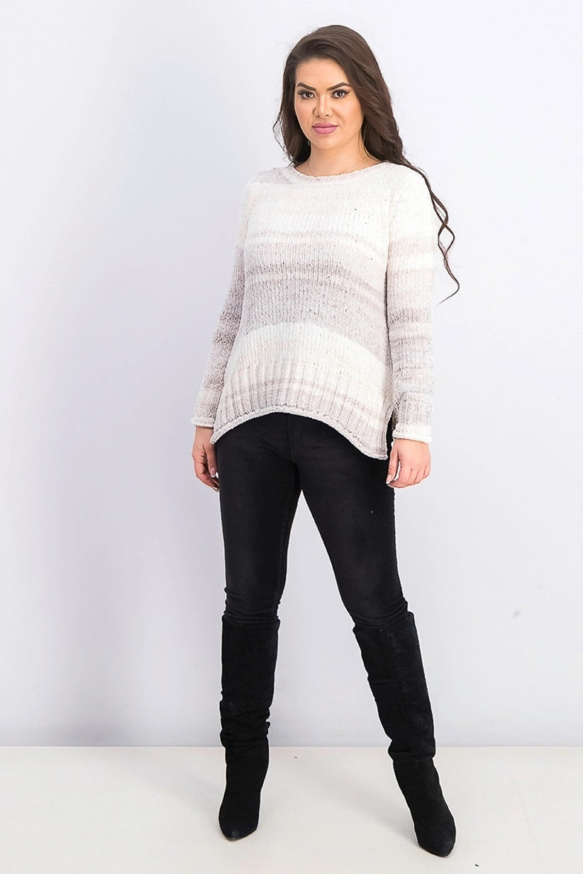 Style & Co Women's Ivory Ombre Long Sleeve Crew Neck Blouse Sweater White Size -PS