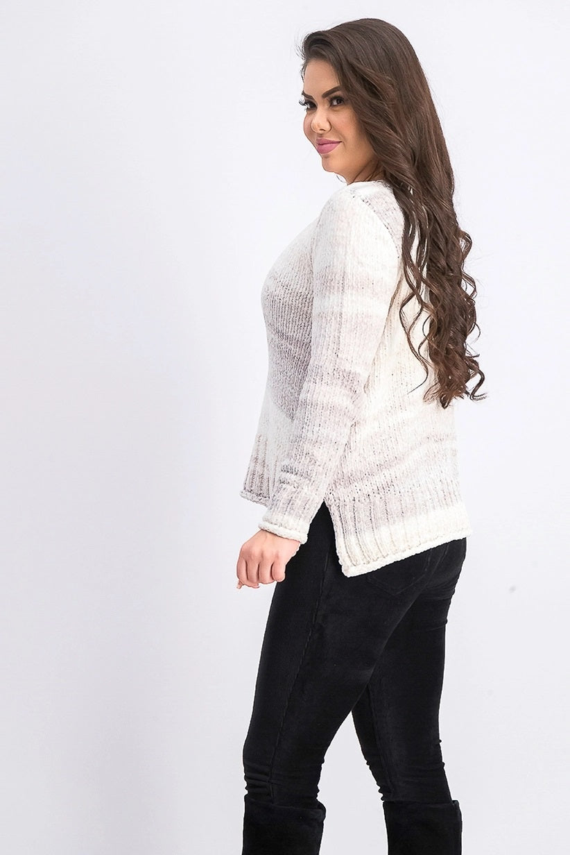 Style & Co Women's Ivory Ombre Long Sleeve Crew Neck Blouse Sweater White Size -PS