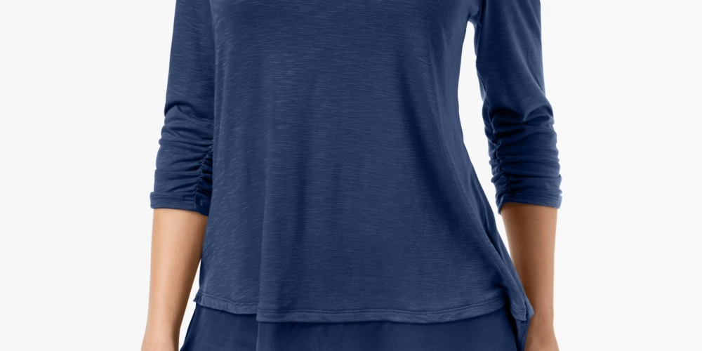 Style & Co Women's Chiffon Hem Top Blue Size X-Small