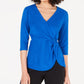 Alfani Women's Twist Side Faux Wrap Top Blue Size Petite Small