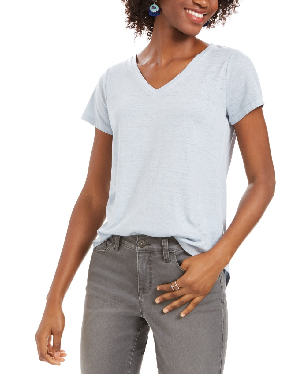 Style & Co Women's Burnout V Neck T Shirt Blue Size X-Small