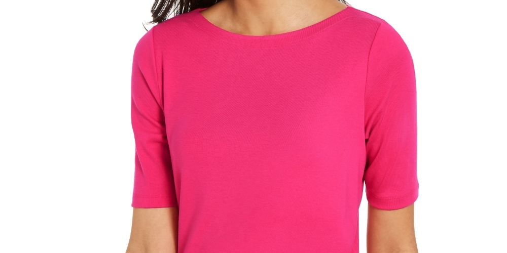 Karen Scott Women's Elbow Sleeve Stud Trim Tunic Pink Size X-Small