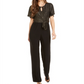 NY Collection Women's Metallic Tie Front Jumpsuit Black Size Petite M