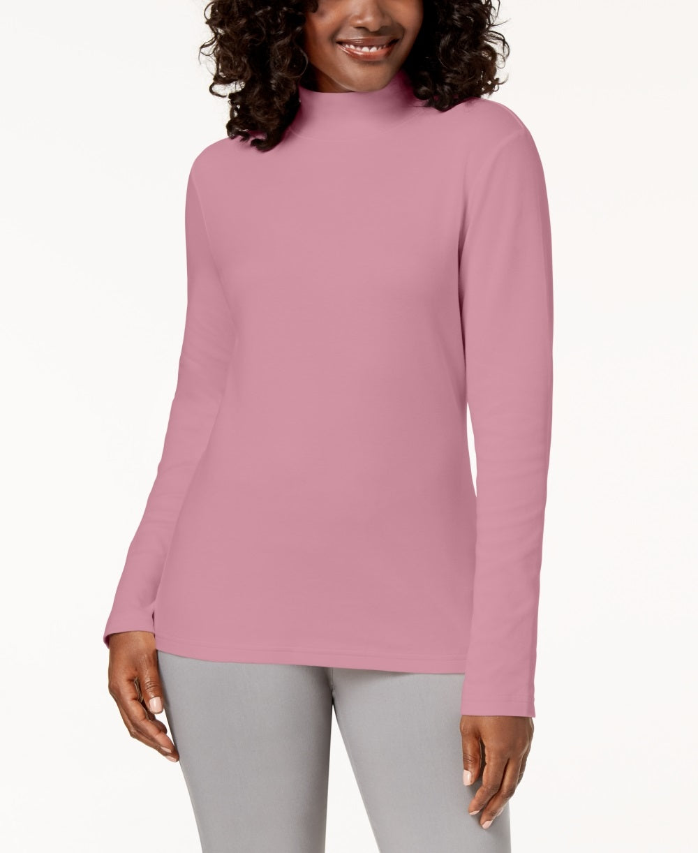 Karen Scott Women's Cotton Mock Neck Top Pink Size X-Large