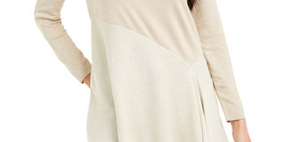 Alfani Women's Petite Colorblocked Asymmetrical Sweater Beige PL