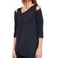 Alfani Women's Asymmetrical Cut Out Top Blue Size Petite Small