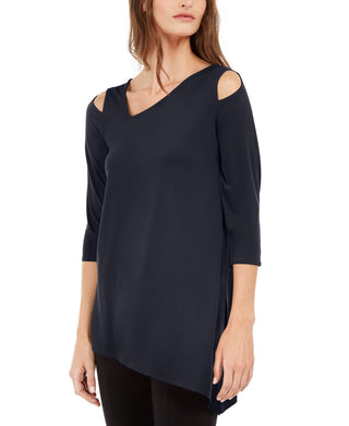Alfani Women's Asymmetrical Cut Out Top Blue Size Petite Small