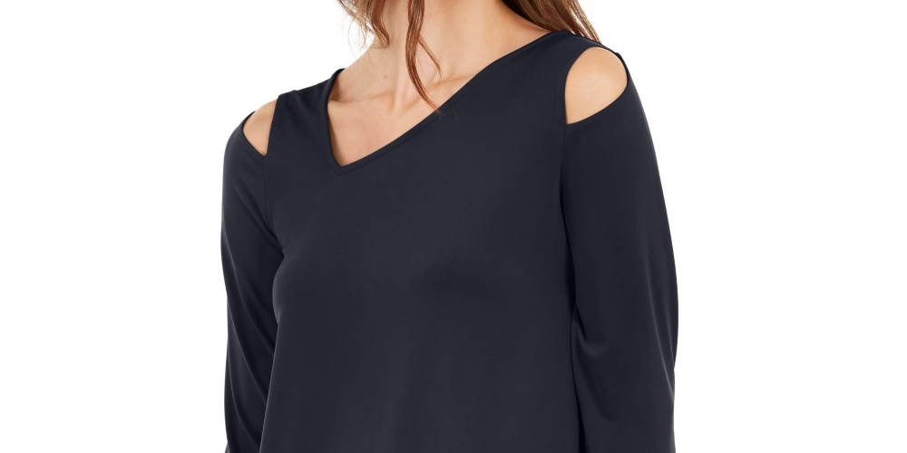 Alfani Women's Asymmetrical Cut Out Top Blue Size Petite Small