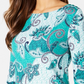 Charter Club Women's Printed Cotton 3/4 Sleeve Top Green Size Small
