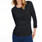 Maison Jules Women's 3/4 Sleeve Solid T-Shirt Black Size Small