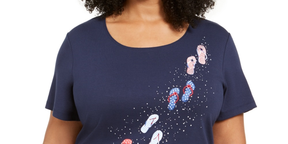 Karen Scott Women's Steps Graphic Top Blue Size Petite Large
