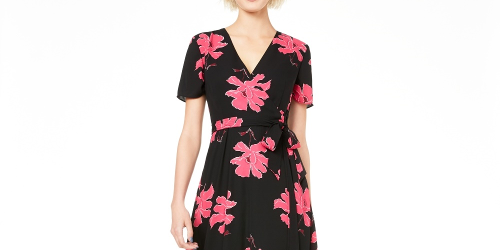 Alfani Women's Printed Wrap Dress Black Size 4 Petite