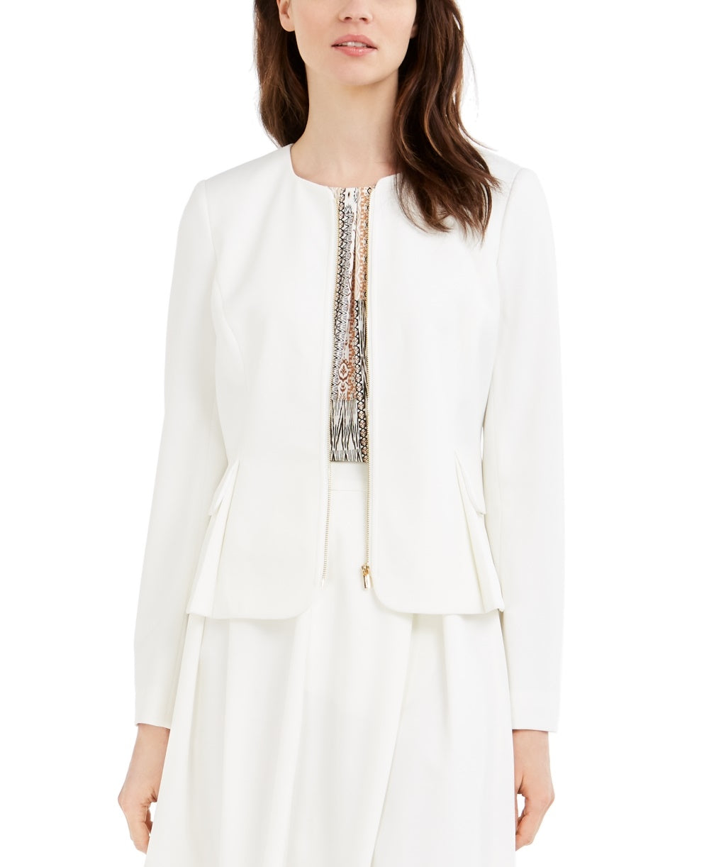 Calvin Klein Women's Zip Front Cropped Scuba Jacket White Size 14