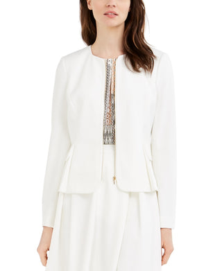 Calvin Klein Women's Zip Front Cropped Scuba Jacket White Size 14