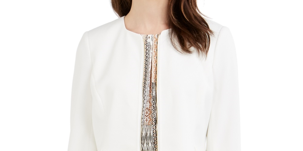 Calvin Klein Women's Zip Front Cropped Scuba Jacket White Size 14