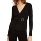 INC International Concepts Women's Metallic Knit Faux Wrap Sweater Black Size PL
