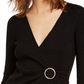 INC International Concepts Women's Metallic Knit Faux Wrap Sweater Black Size PL