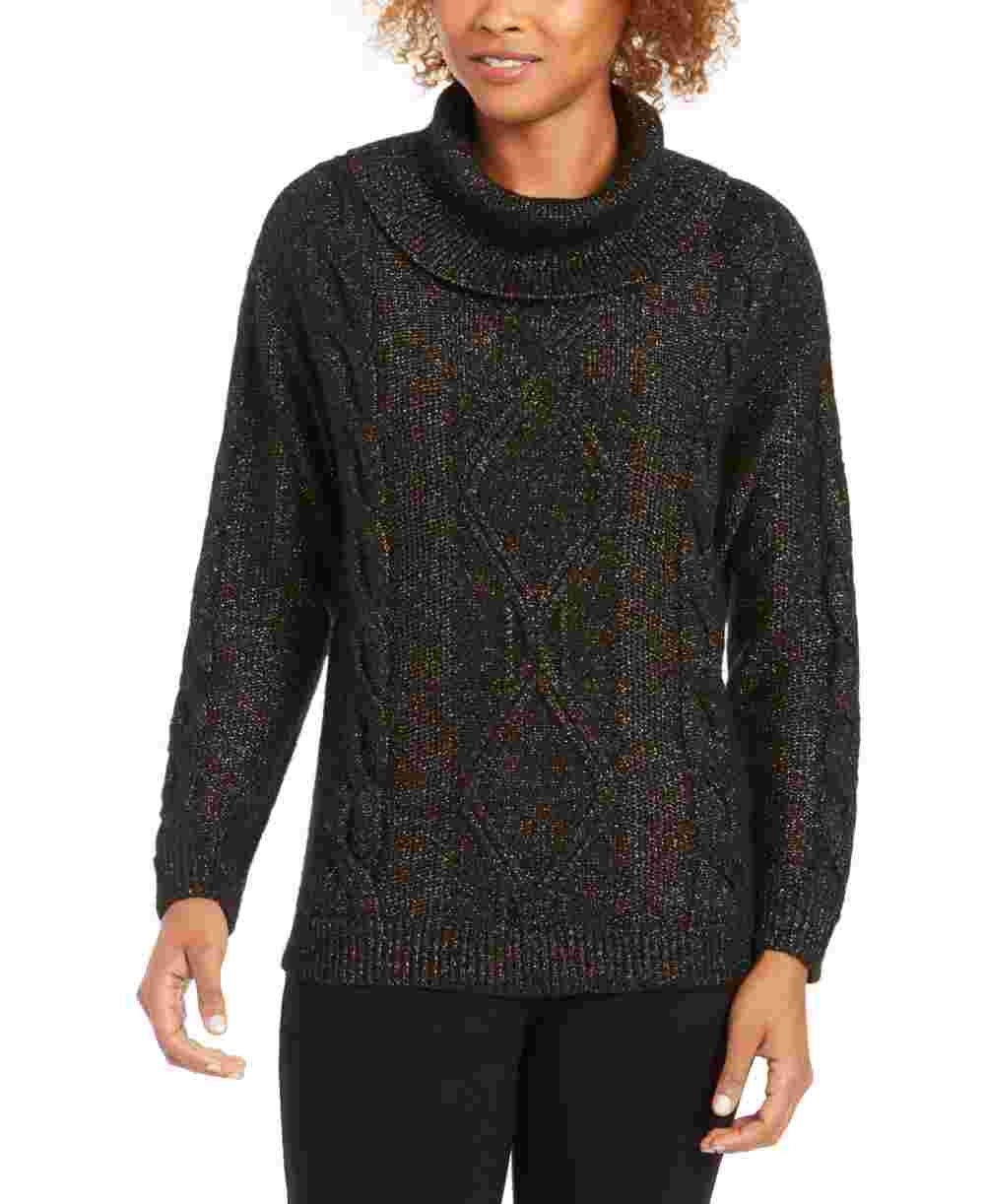 Charter Club Women's Black Speckle Long Sleeve Turtle Neck Blouse Evening Top Black Size Petite X-Large