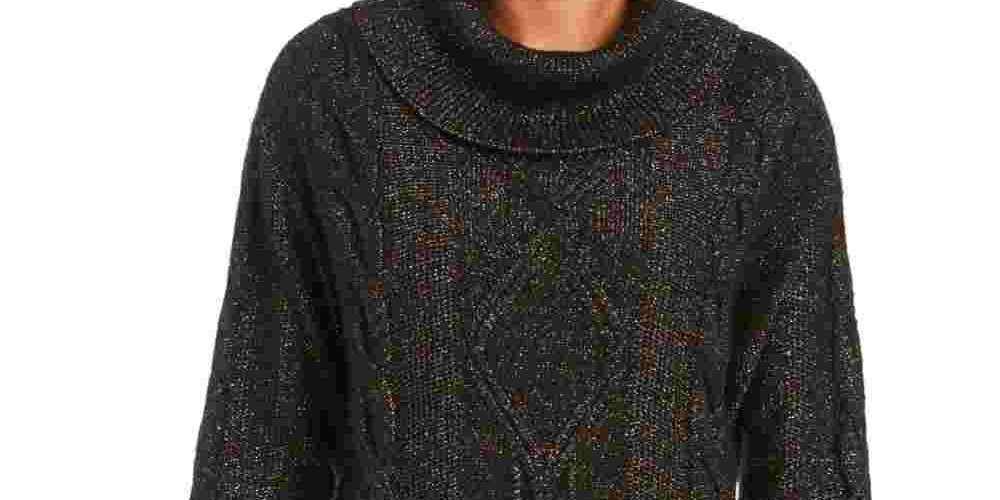 Charter Club Women's Black Speckle Long Sleeve Turtle Neck Blouse Evening Top Black Size Petite X-Large