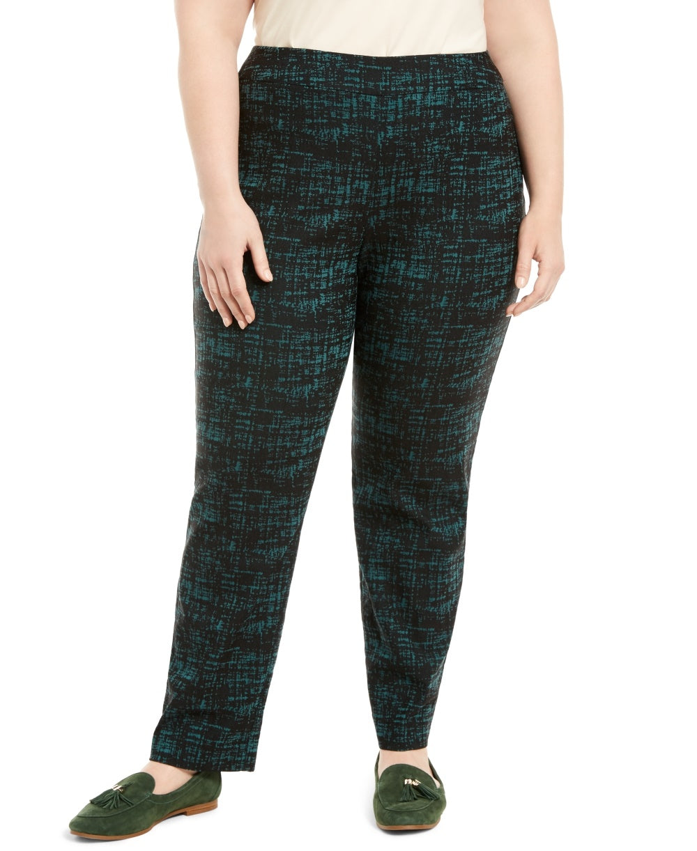 JM Collection Women's Plus Size Jacquard Pull-On Pants Green Size Petite Small