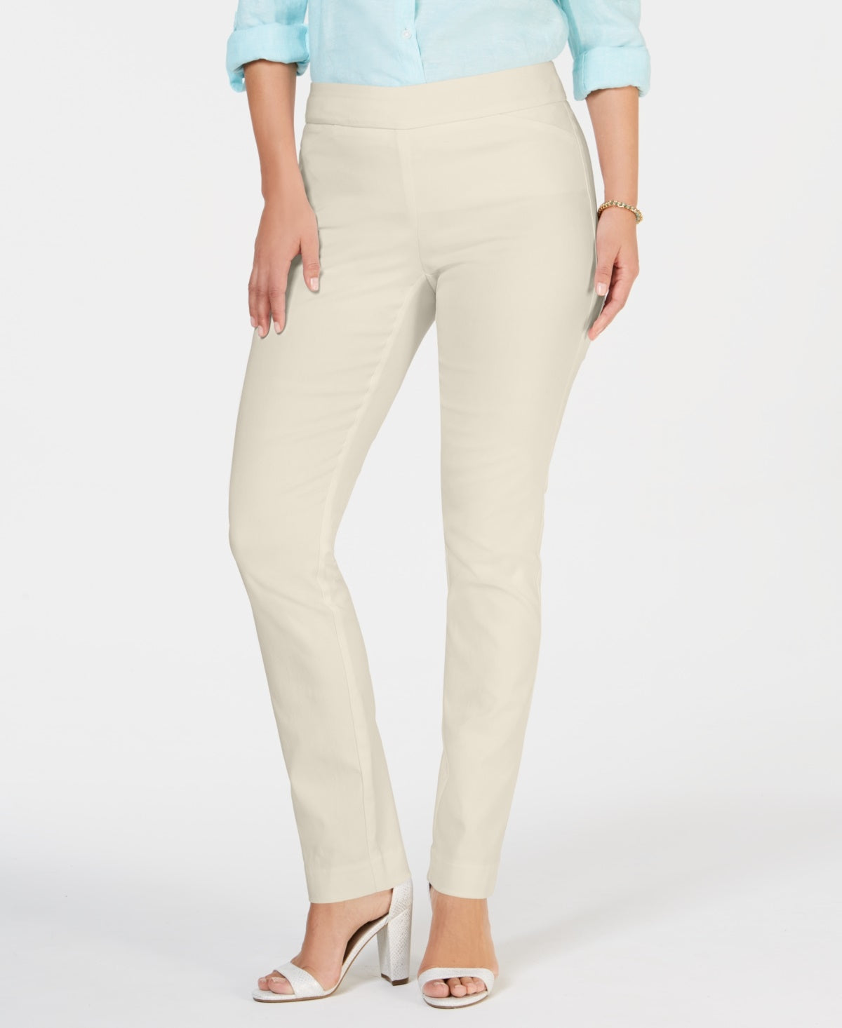 Charter Club Women's Cambridge Skinny Pull-On Tummy-Control Pants Regular And Short Lengths Beige Size 14