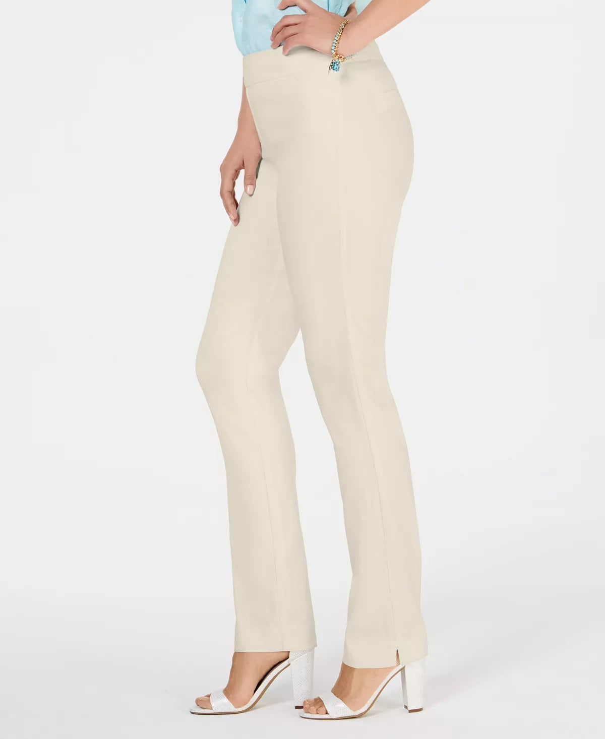 Charter Club Women's Cambridge Skinny Pull-On Tummy-Control Pants Regular And Short Lengths Beige Size 14
