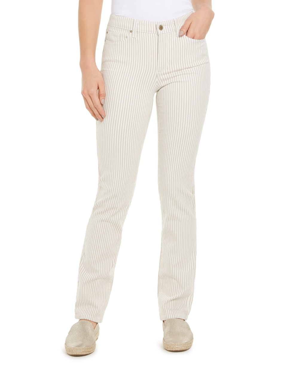 Charter Club Women's Printed Stripe Lexington Straight Leg Jeans Beige Size 10