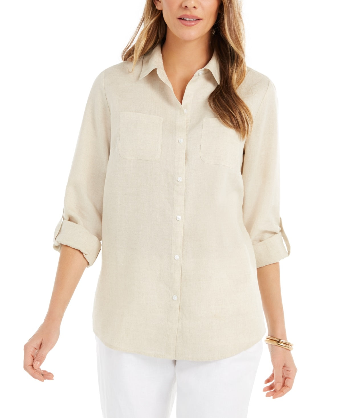 Charter Club Women's Linen Shirt Beige Size X-Large