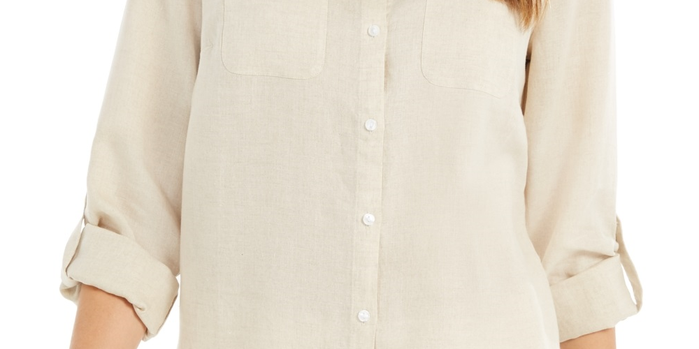 Charter Club Women's Linen Shirt Beige Size X-Large