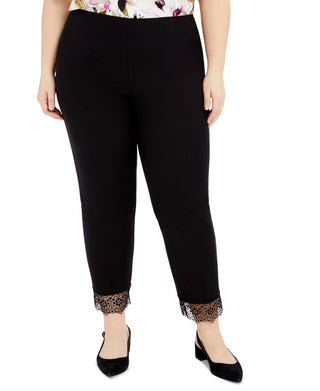 Alfani Women's Plus Size Lace-Hem Pull-On Pants  Black Size 20W