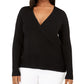 INC International Concepts Women's Plus Pointelle Surplice Sweater Black Size 1X