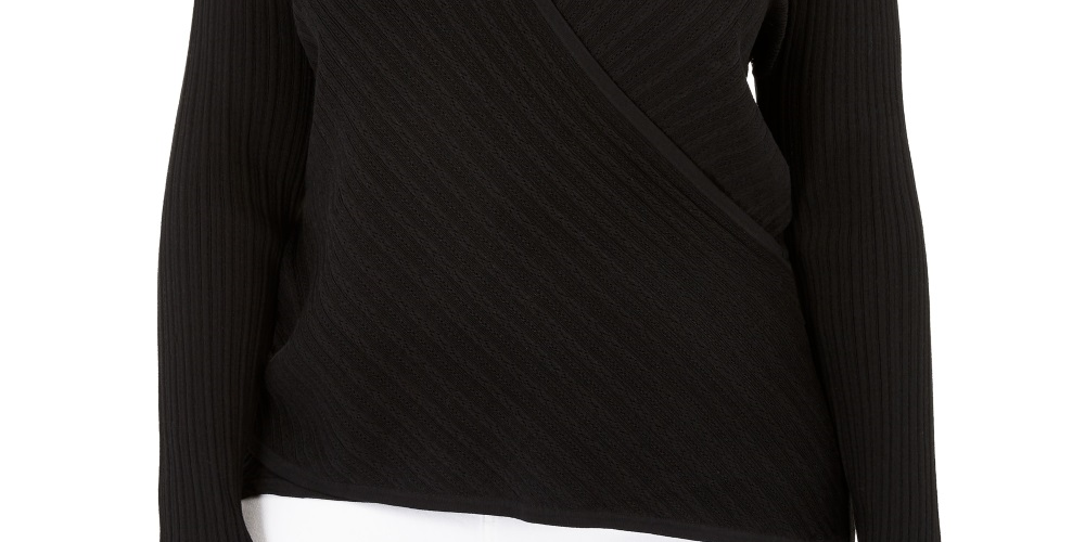 INC International Concepts Women's Plus Pointelle Surplice Sweater Black Size 1X